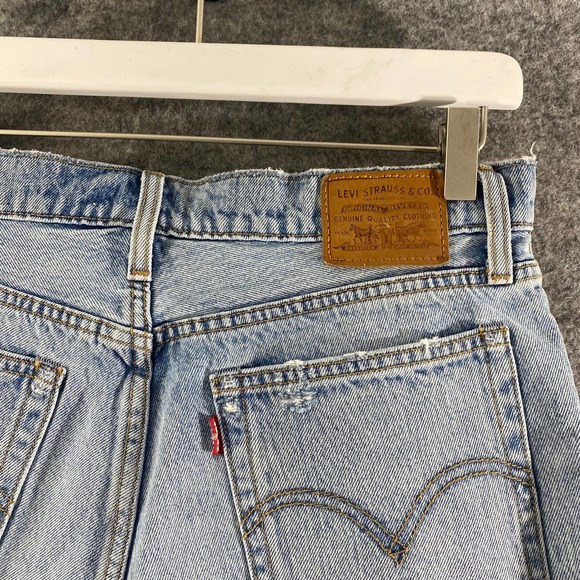 Levis Wedgie Short 31 Light Blue Denim High Rise Distressed Jean Cutoff - Picture 6 of 16